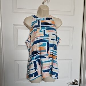 Deletta Blue and Orange Abstract Tank Top